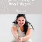 Woman in larger body with long dark curly hair and makeup squatting with hammer about to smash bathroom scales. Text overlay reads 7 reasons to not pursue weight loss this year - feel good eating