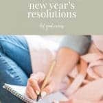 Female in jeans and pink dress sitting cross-legged writing on a notepad. Text overlay reads: anti-diet alternatives to new year's resolutions. feel good eating