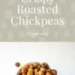 Crispy roasted chickpeas on baking tray and small bowl of crispy roasted chickpeas