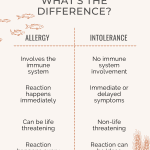 A graphic comparing what the difference is between a food allergy and food intolerance.