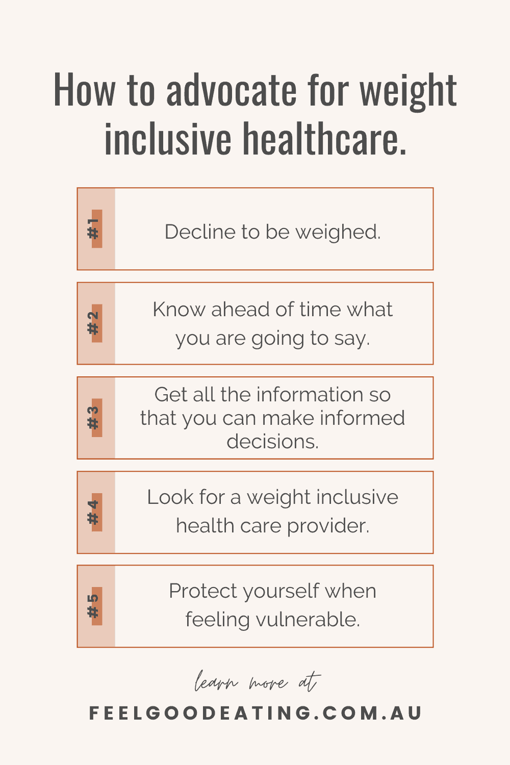 Checklist of how to advocate for weight inclusive healthcare.