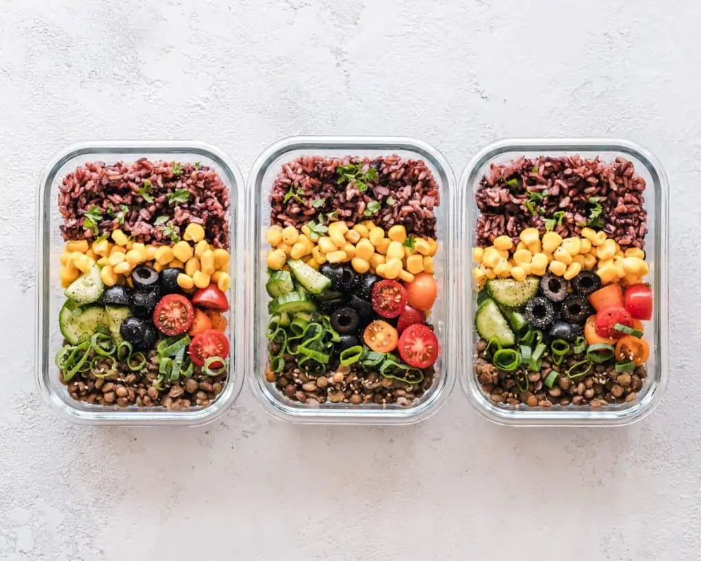Three containers of portion controlled meals