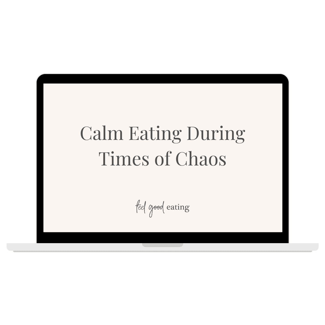 Laptop graphic that reads Calm eating during times of chaos